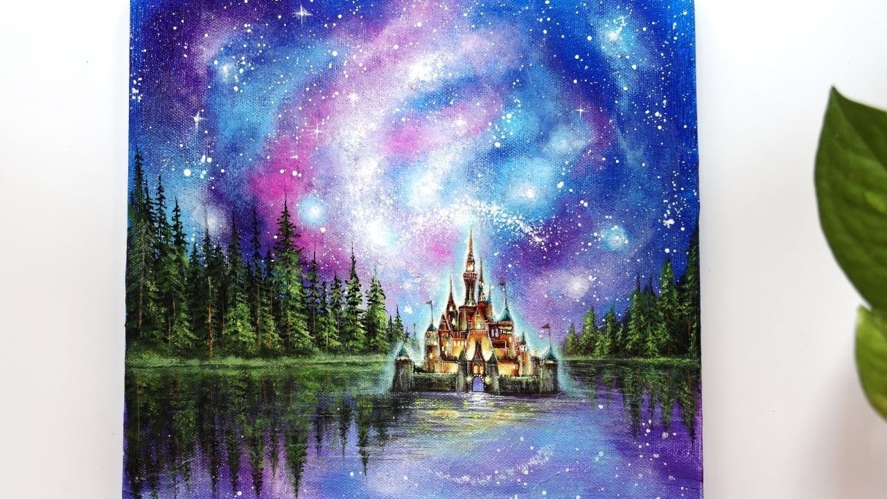 ✨A Galaxy near Disney Castle💫/ Acrylic Painting Tutorial🎨