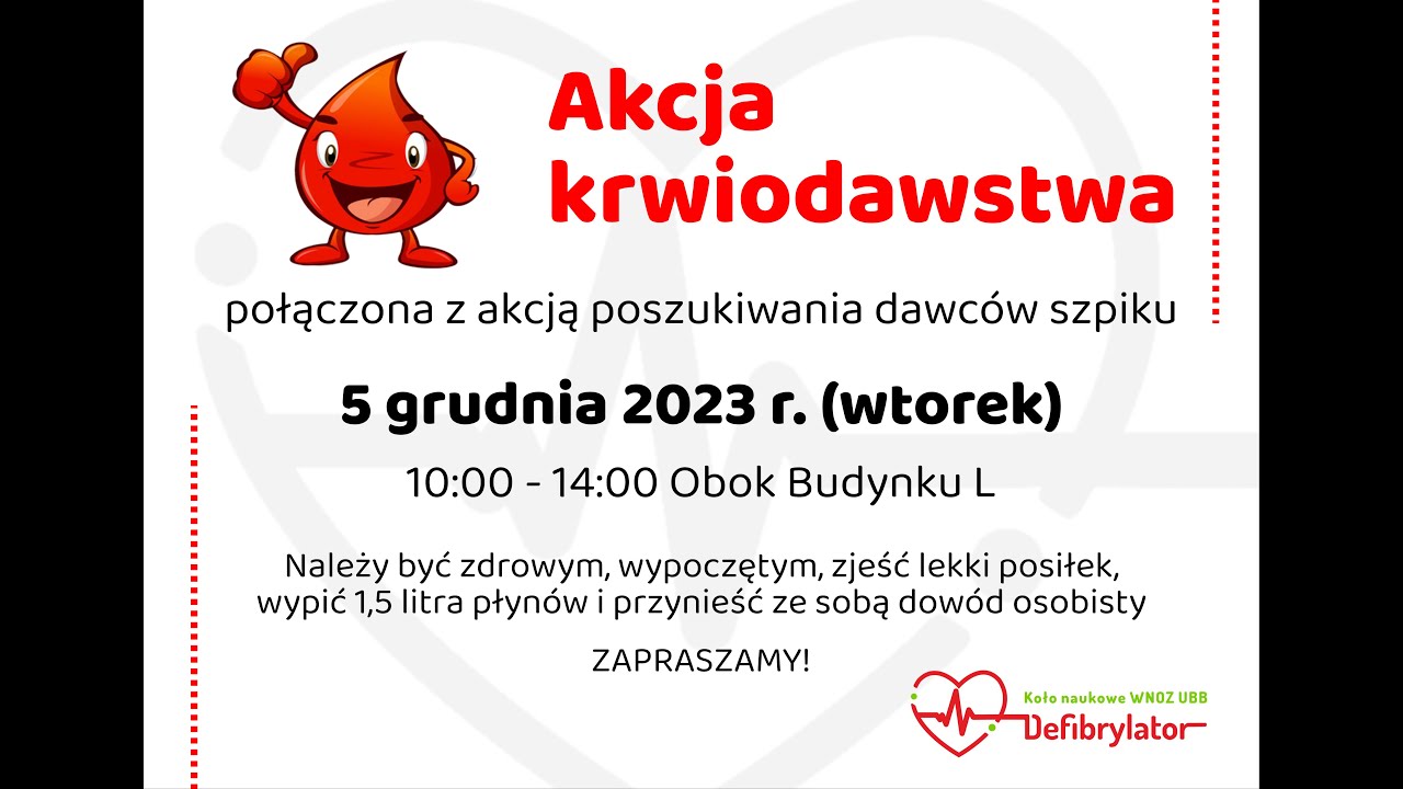 Akcja Krwiodawstwa na UBB - 5 grudnia!
