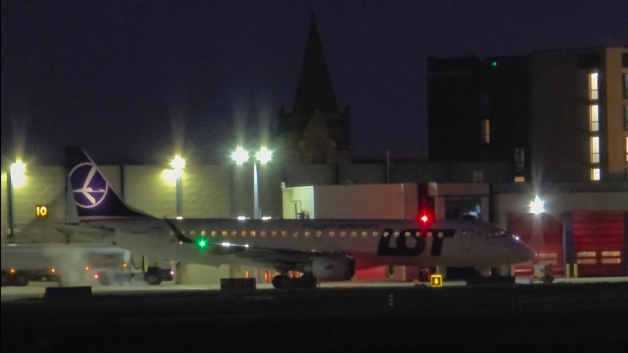 LOT Polish Airline Embraer E190 - Engine Startup & Takeoff at London City Airport.