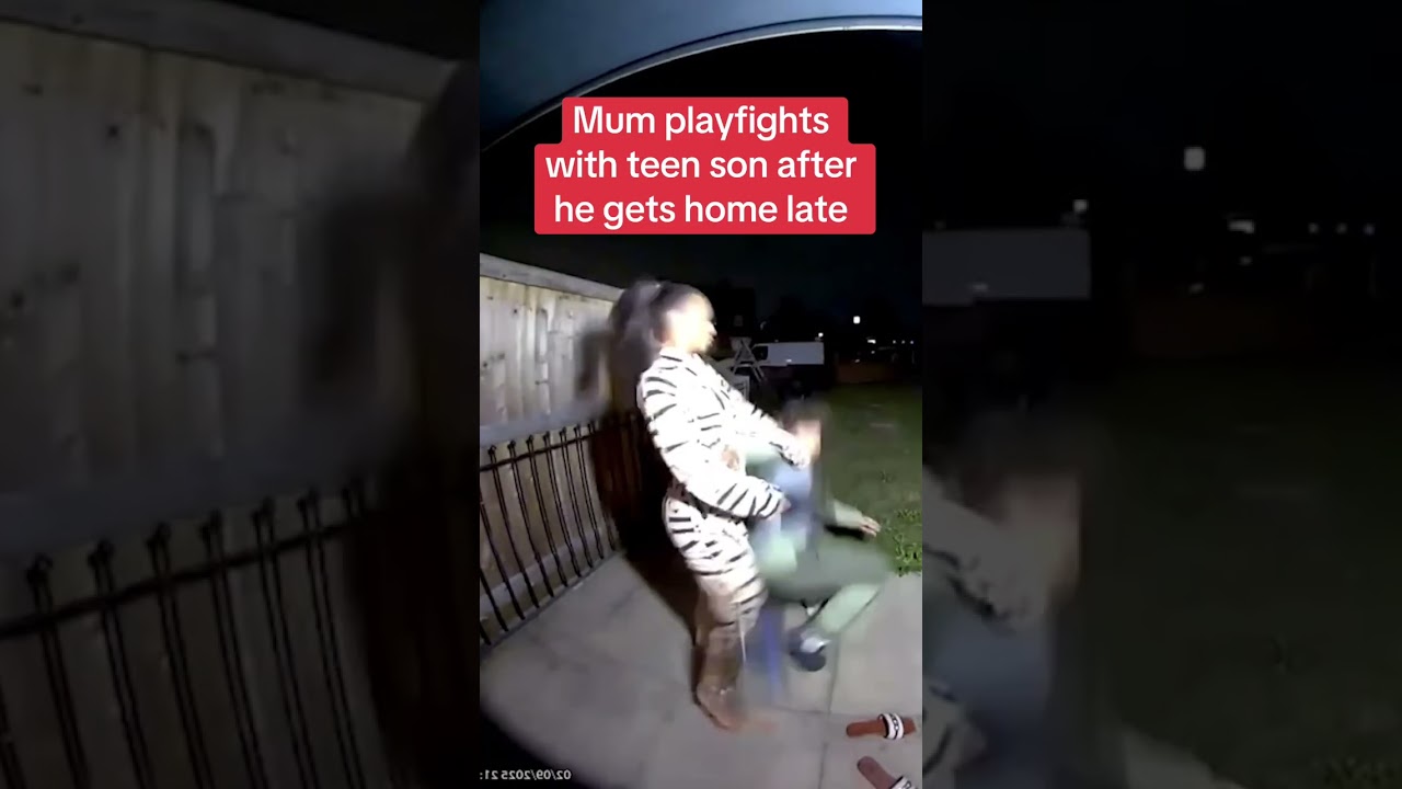 Mum wrestles her son after he came home late