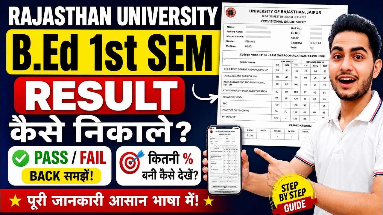 Rajasthan University BEd 1st Semester Result कैसे निकालें? 😱 Back / Fail 😱 Percentage कैसे निकालें?