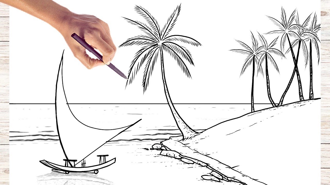 Como Desenhar Paisagem de Praia 😍
