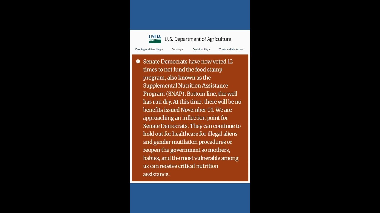 USDA warns no SNAP benefits Nov. 1 as shutdown drags on