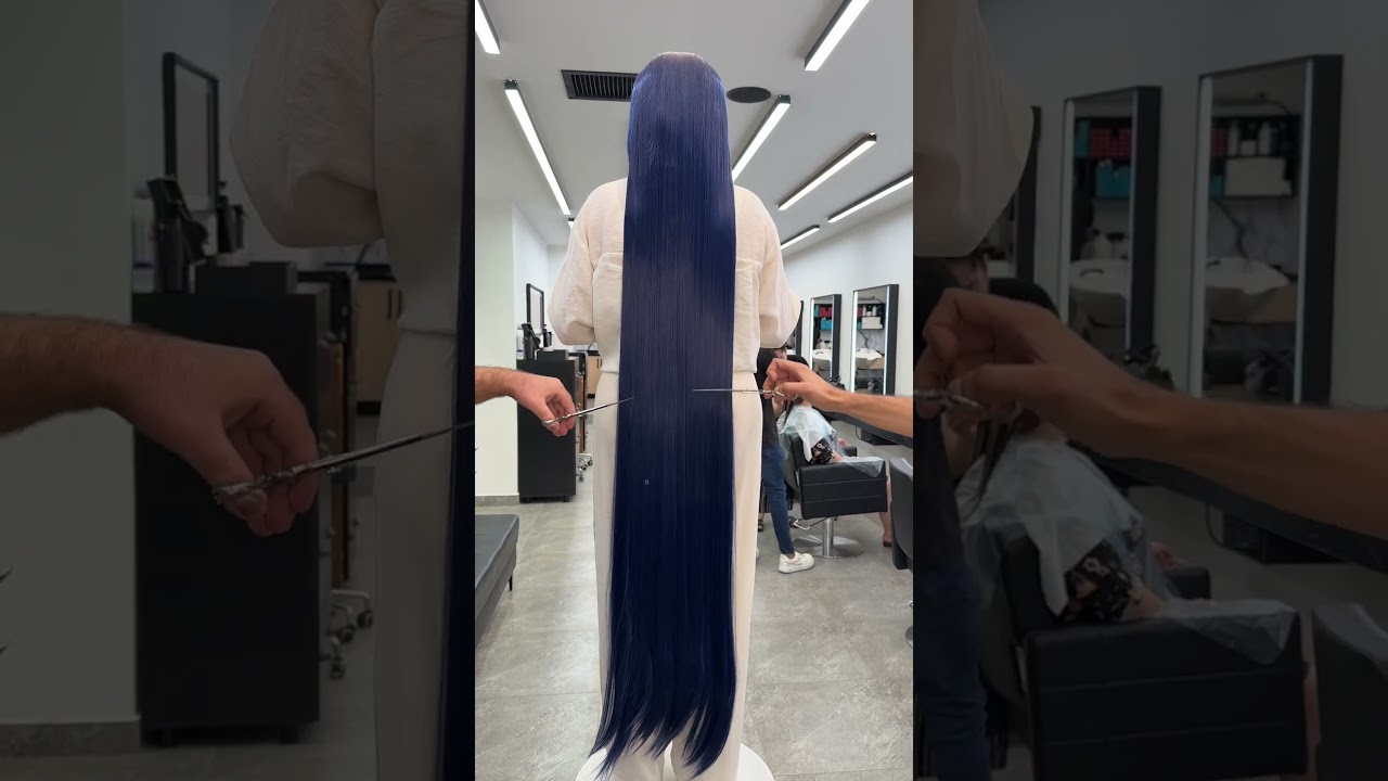 Cutting the Longest Blue Hair Ever! 💙✂️ Shock Ending! #hair