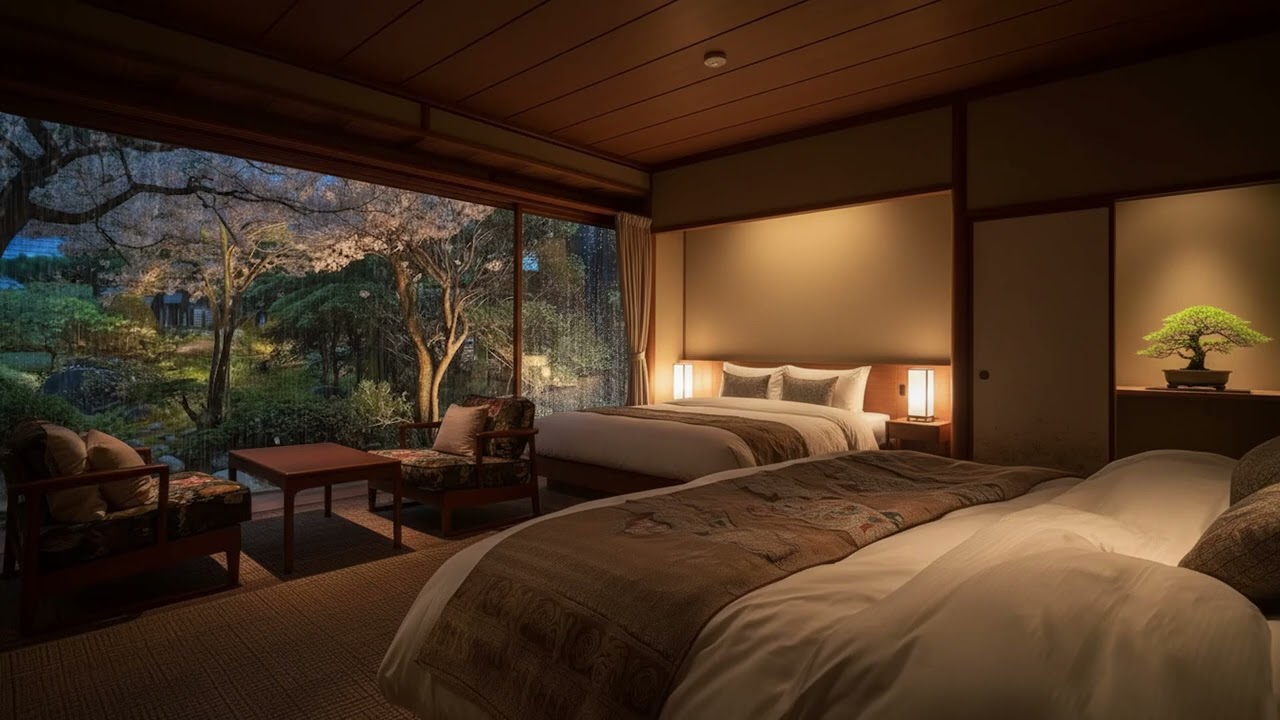 Gentle Rain in a Cherry Blossom Garden 🌧️ Cozy Bed Ambience for Deep Sleep, Study & Relaxation