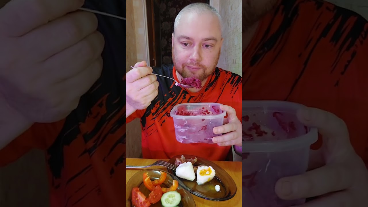 Исход. Яйца пашот с куриным карпачо и овощами. Мукбанг Россия, еда на камеру. 
