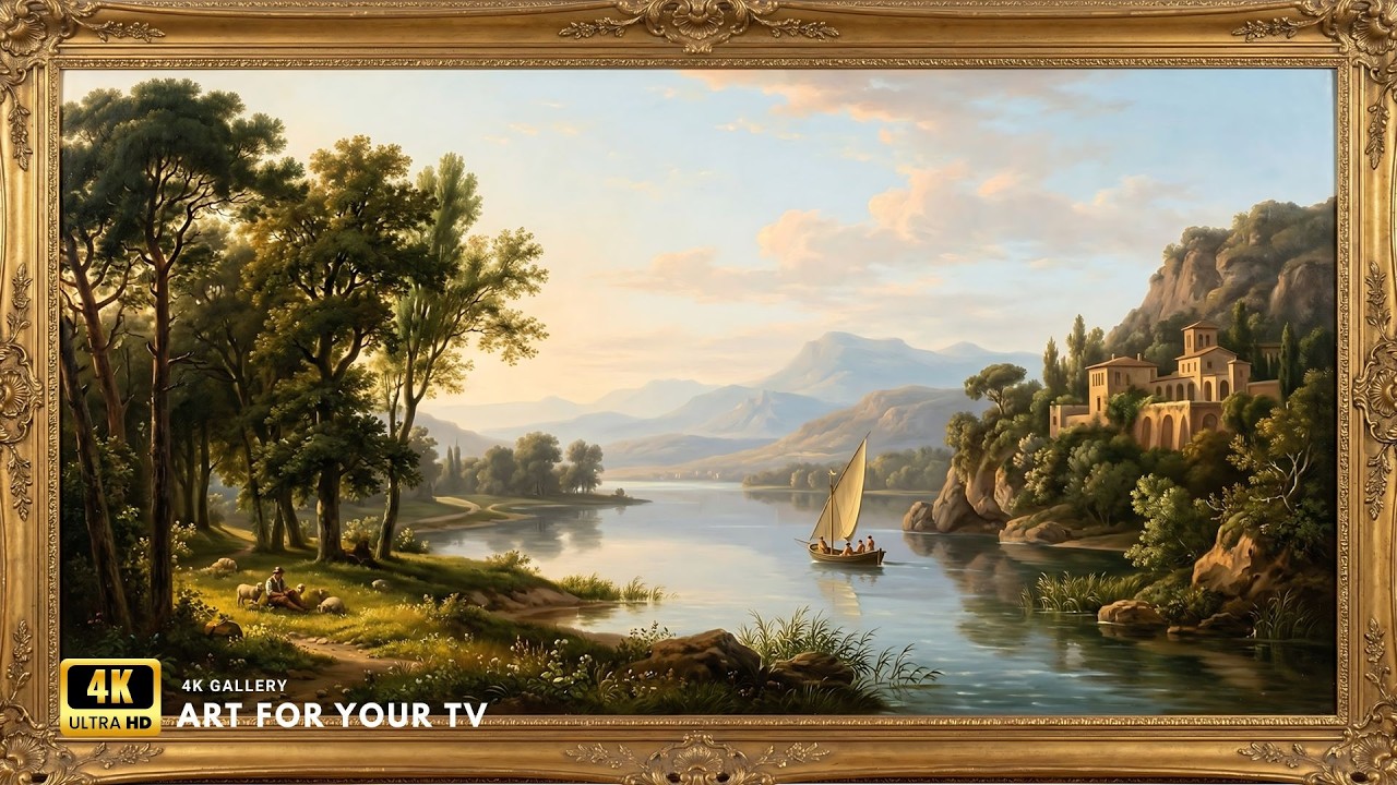 Peaceful River Landscape Oil Painting 4K | Vintage Frame TV Art