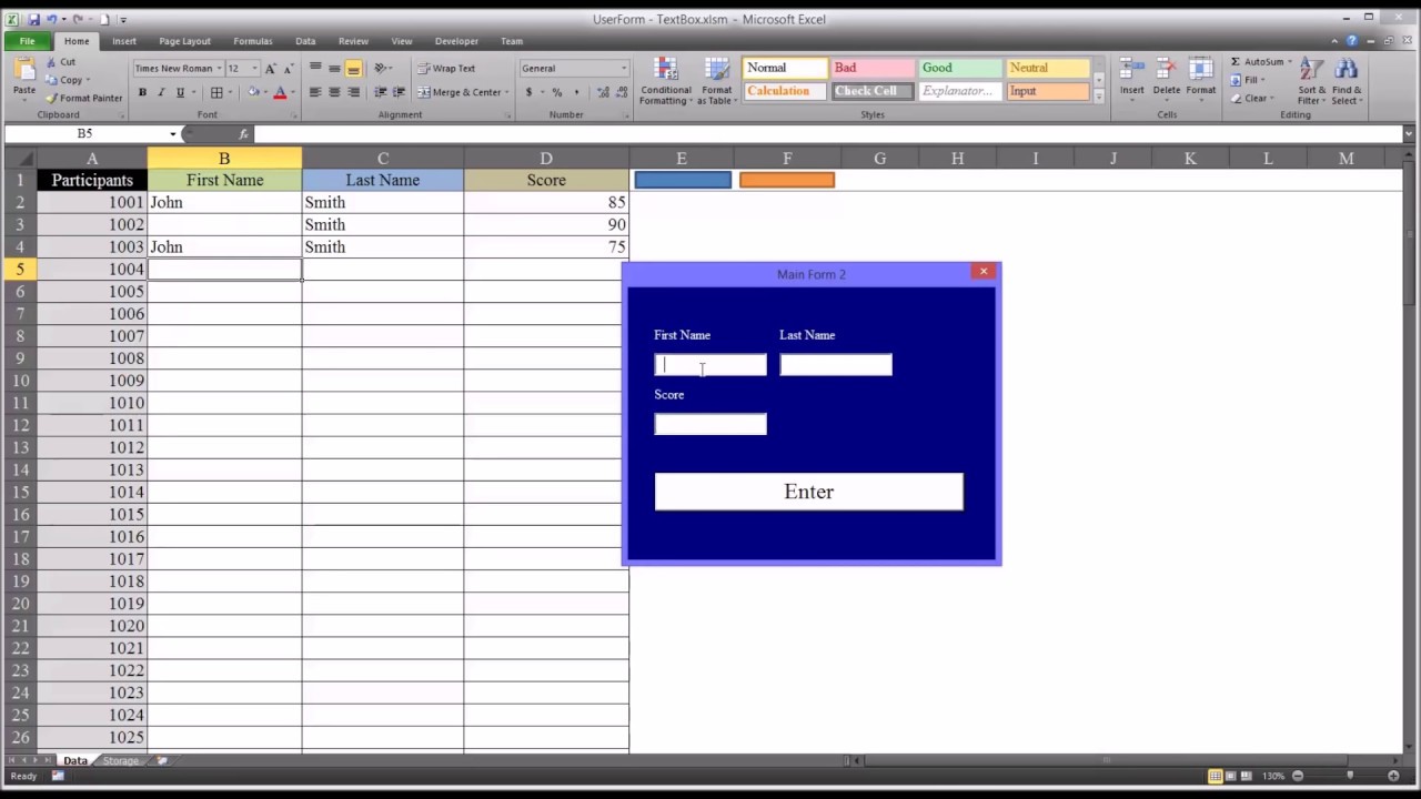 Adding Data to an Excel Worksheet using TextBox Controls on a VBA UserForm