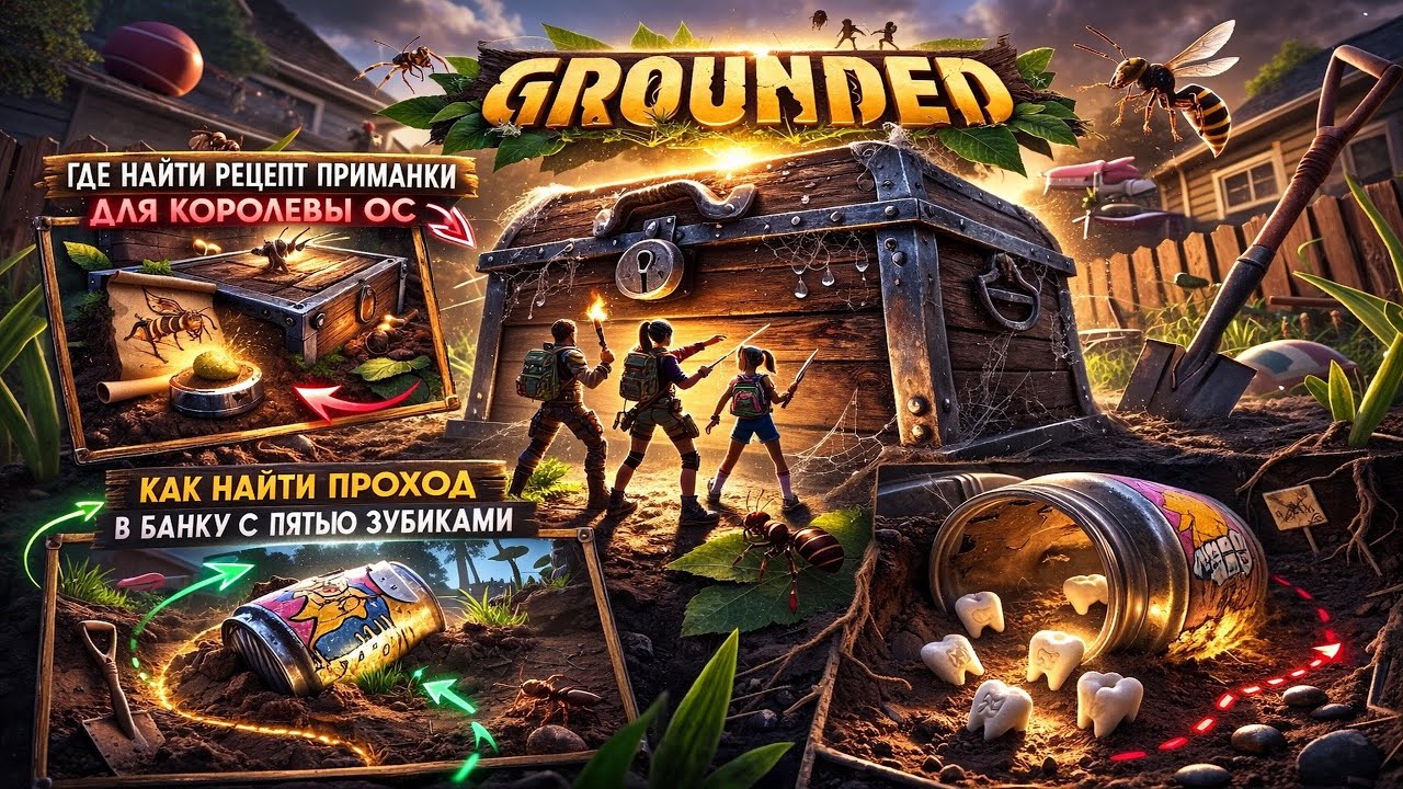 Прохождение Grounded. Часть 28. Где найти рецепт для королевы Ос. Проход в банку где 5 зубиков