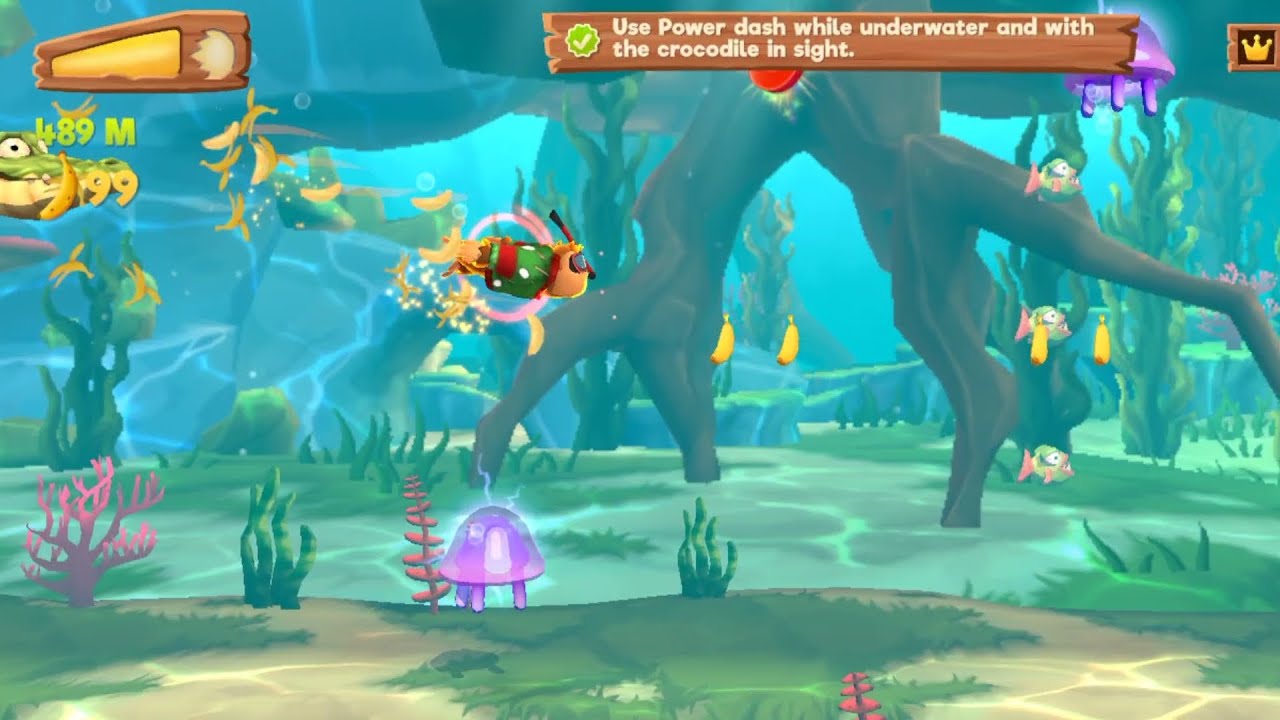 Banana Kong 2 Use Power dash while underwater and with the crocodile in sight (In One Run)