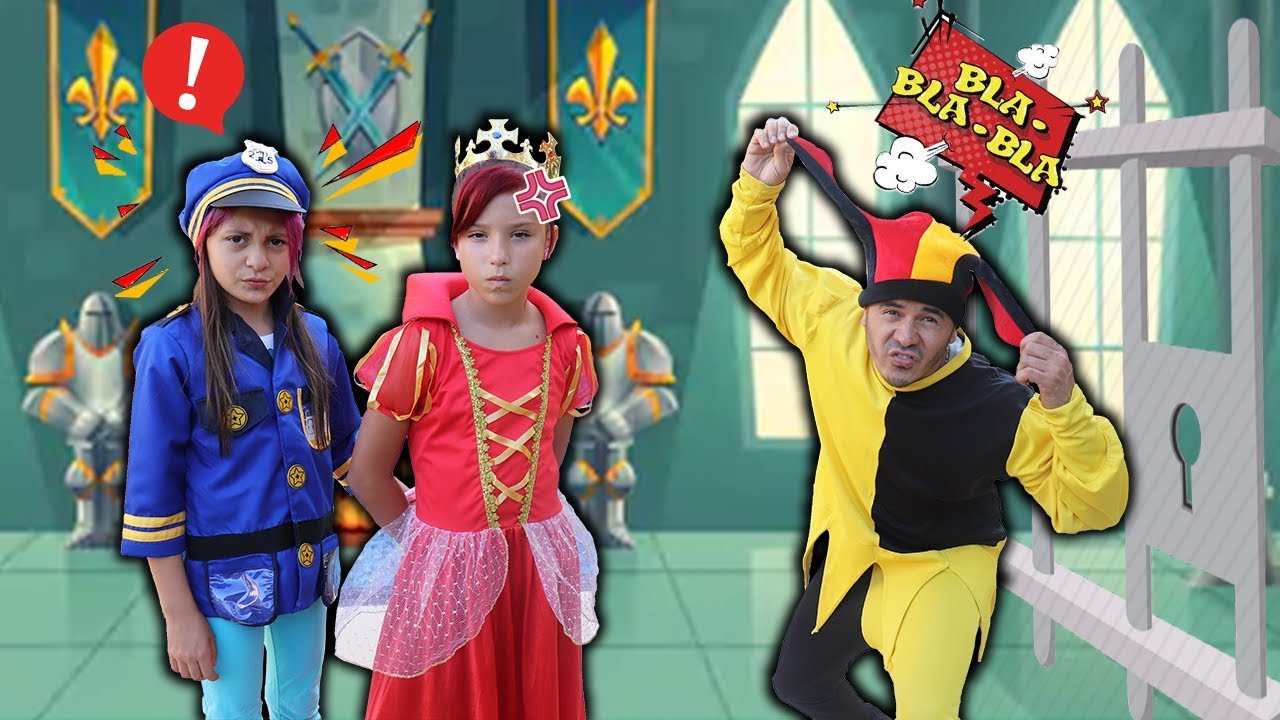 CRIANÇA Finge Brincar Ser POLICIAL E PRENDE RAINHA MALVADA - KIDS PRETEND PLAY WITH POLICE COSTUME