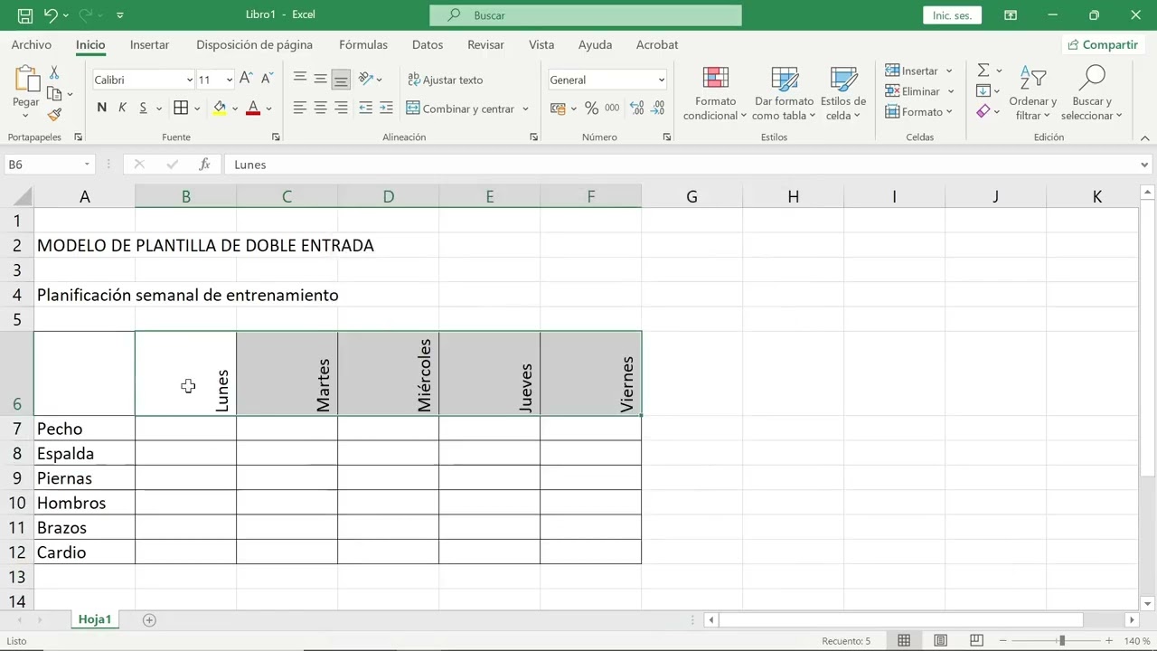 Excel Clase 03: Tabla de Doble Entrada – Organizamos ejercicios del Gimnasio