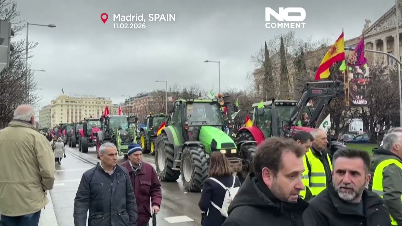Agricultores espanhóis protestam contra o acordo União Europeia - Mercosul 