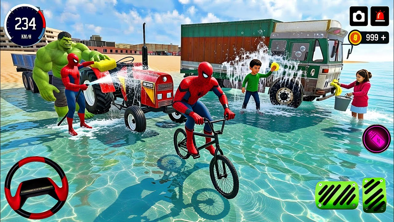 🥰Indian Thift Aura Simulator 🎮 Monster Spiderman Wash Scorpio Police Car Tractor Truck 3D Game 🎉