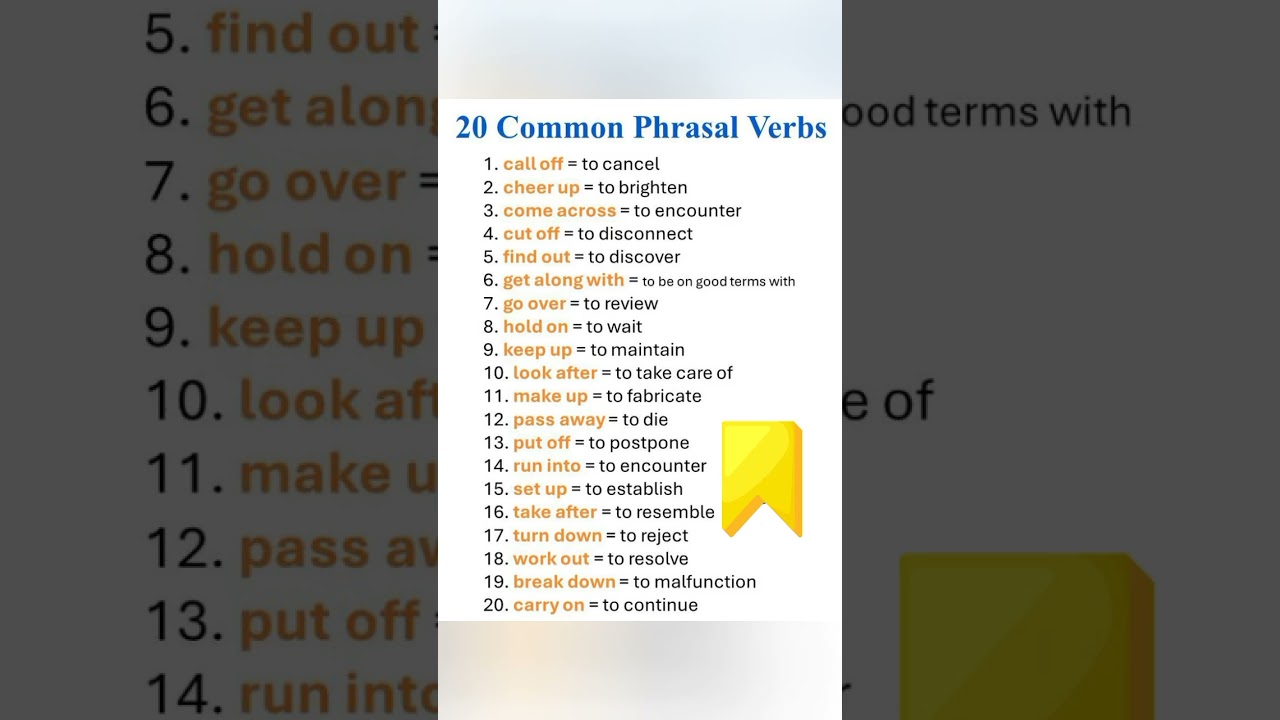 ❝20 common Phrasal Verbs❞ #english #englishlanguage #spokenenglish #englishgrammar