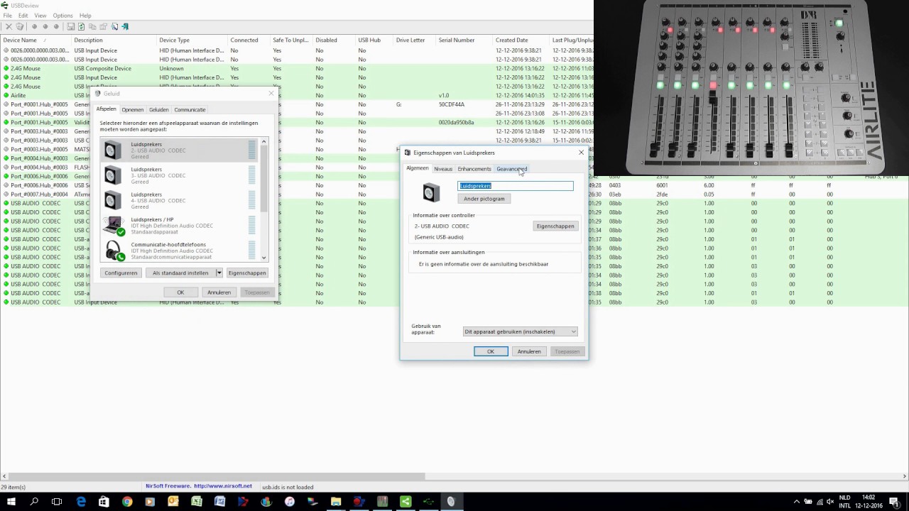 D&R USB codec channel configuration for a Airlite, Airence or Airlab