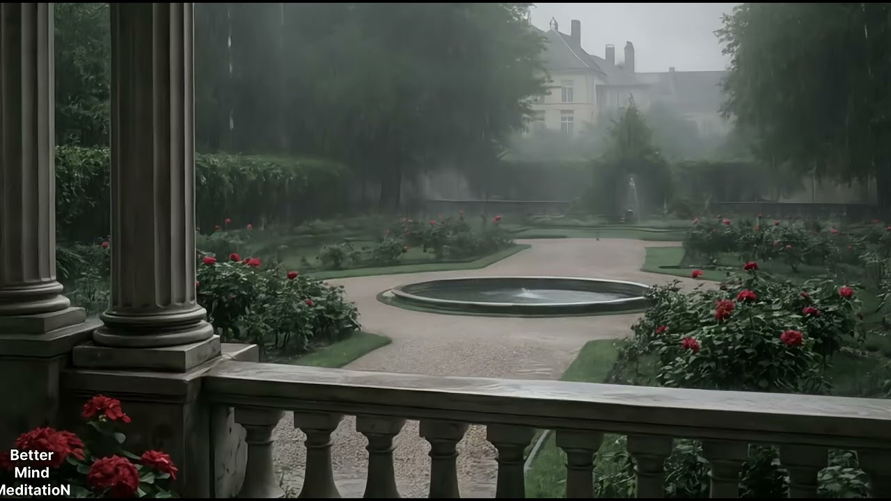 Relaxing Rain View from Balcony into a Garden