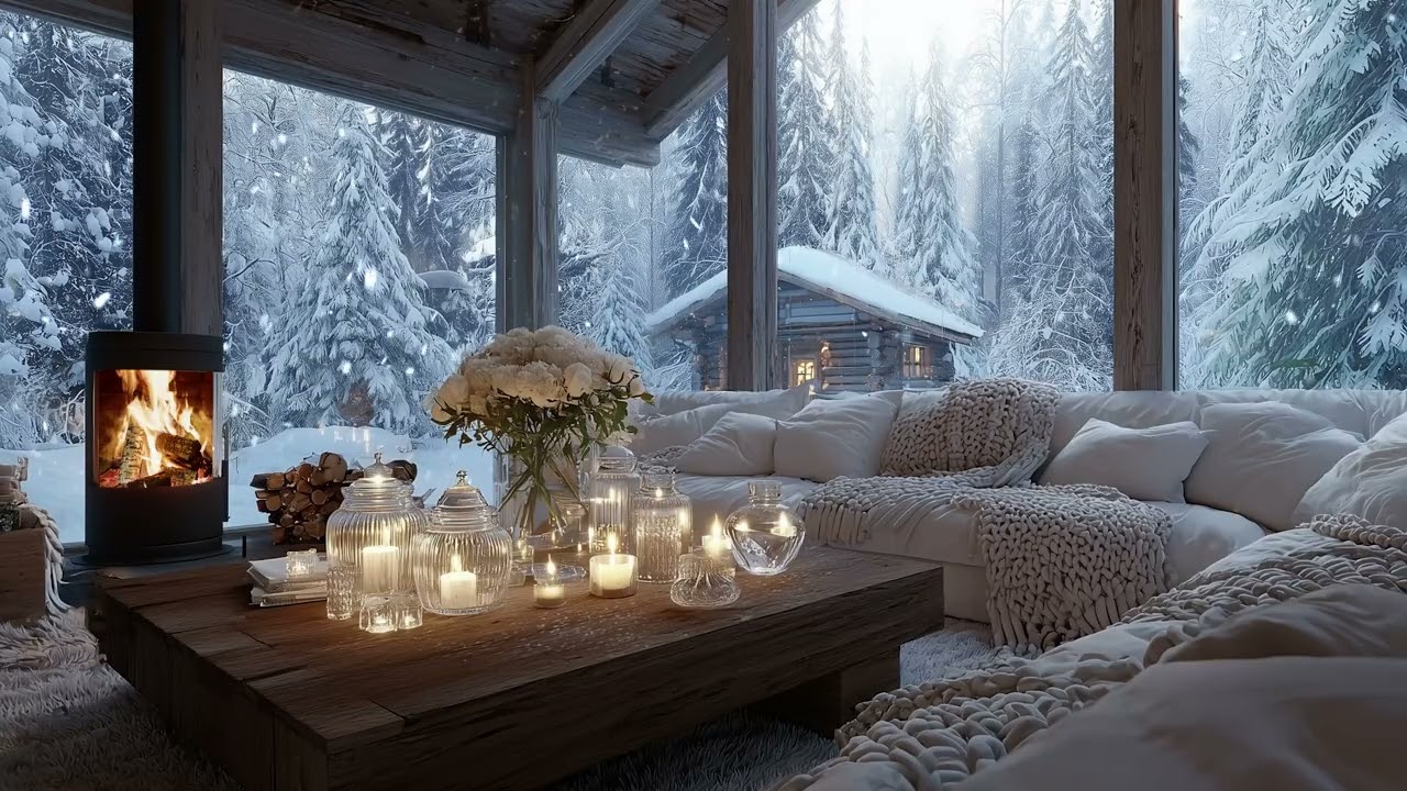🔥🎼Quiet Winter Piano Lounge | Snow Outside & Fire Inside | Focus Study Work Meditation Relax Calm