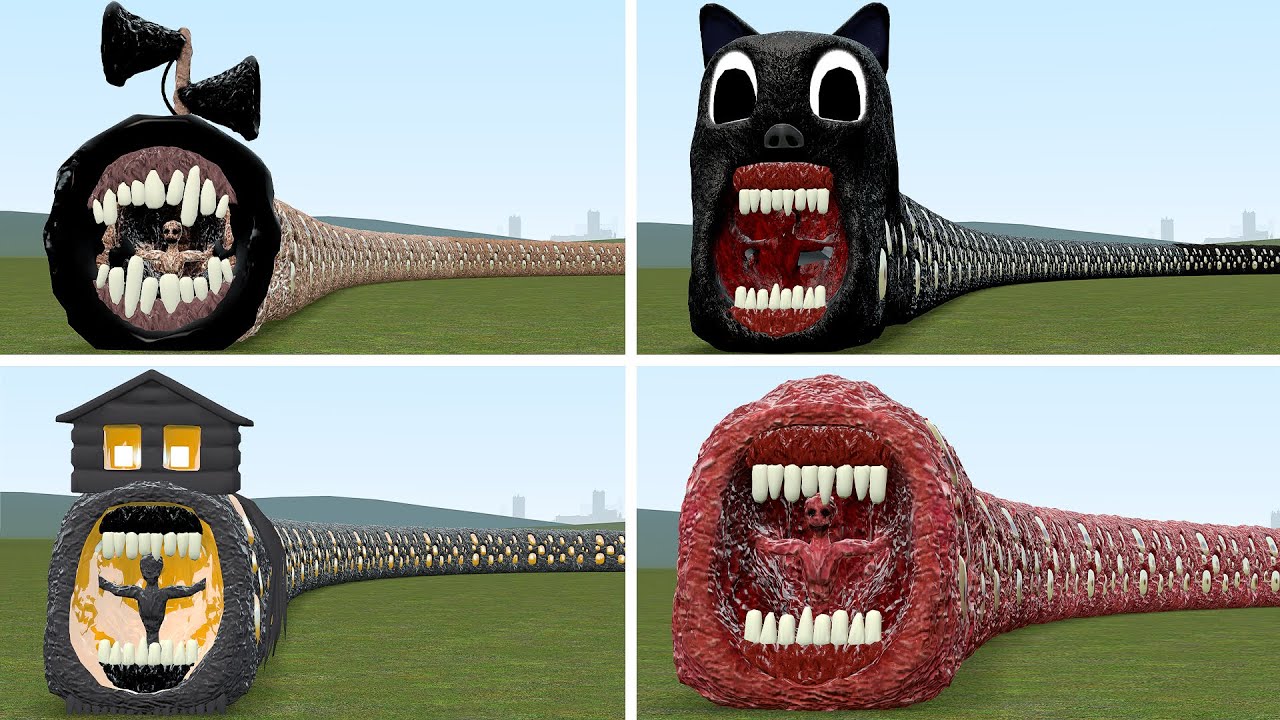 NEW SIREN HEAD EATER VS HOUSE HEAD EATER VS CARTOON CAT EATER VS TRAIN EATER in Garry's Mod