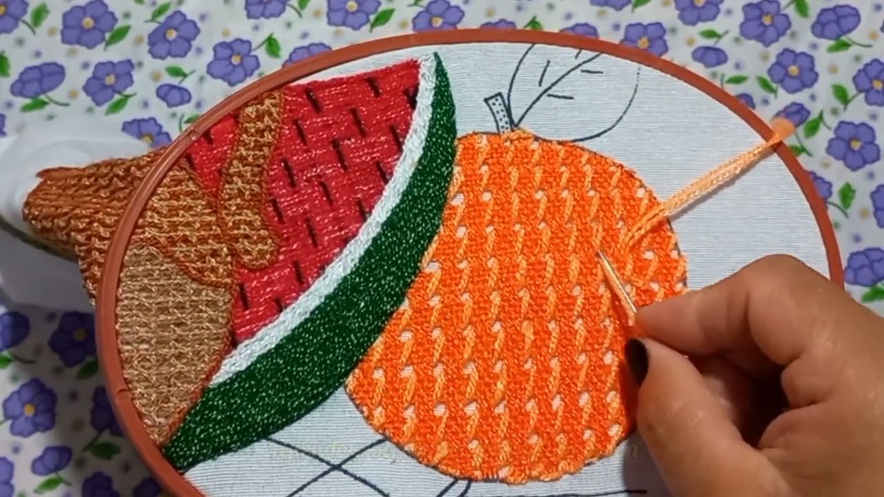 Bordado naranja 🍊/Diseño frutas y jarrito (5 de 7)/Tejiendo y bordando con Melina Cerón