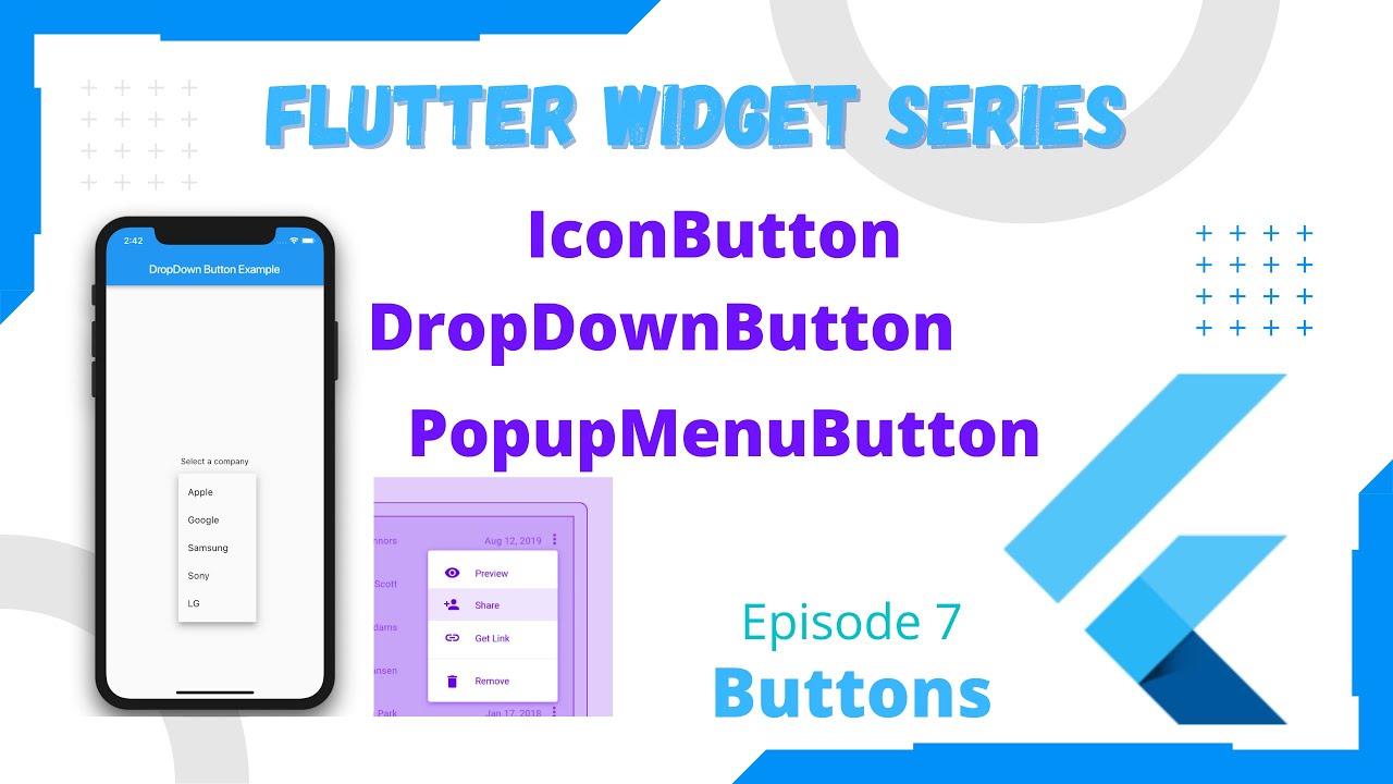 Flutter Widget Series (EP7) - Flutter IconButton,  DropDownButton and PopupMenuButton