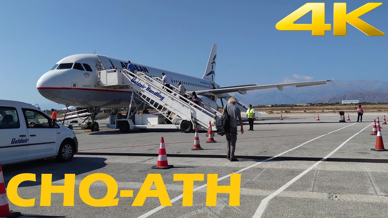 Olympic/Aegean A320 Flight OA333 to ATHENS - Wing View Chania Takeoff, Athens Landing - 4K