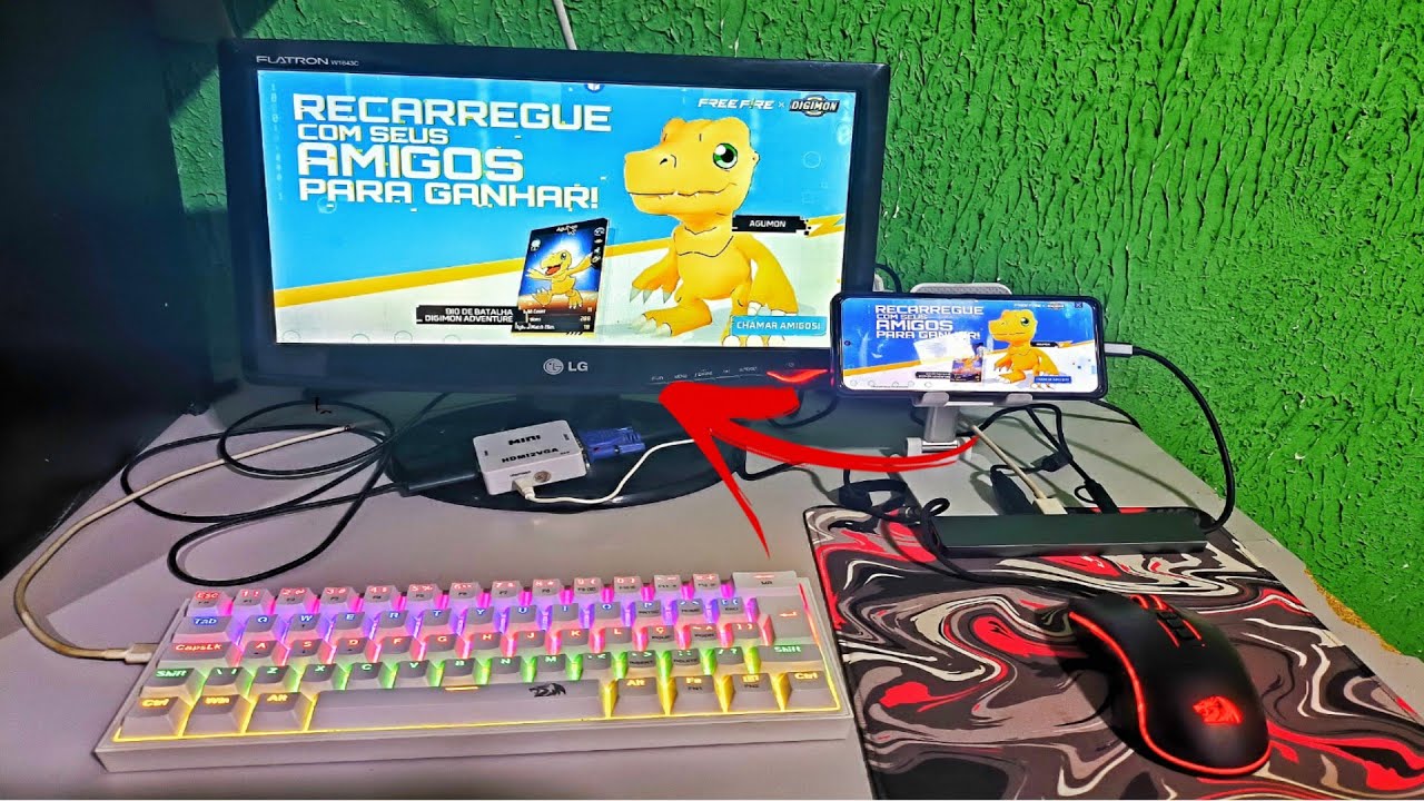 Como transmitir a tela do celular no monitor VGA e jogar no MOBILADOR (Teclado e mouse no celular)😱🔥