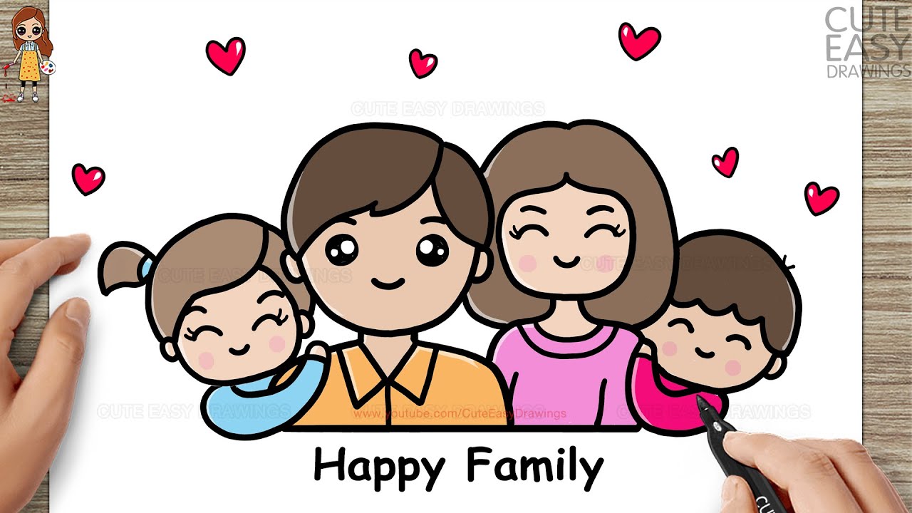 How to Draw a Cute Happy Family Photo Easy step by Step