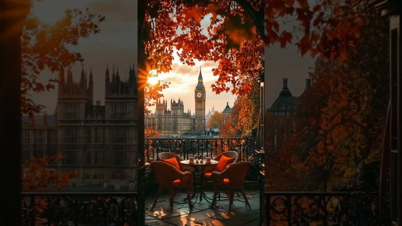 Autumn Jazz Coffee Shop Ambience - Relaxing Music at London's Big Ben