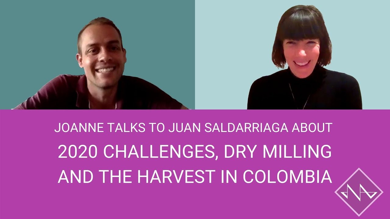 Coffee farmer Juan Saldarriaga and Joanne about 2020 harvest in Colombia, dry milling, challenges