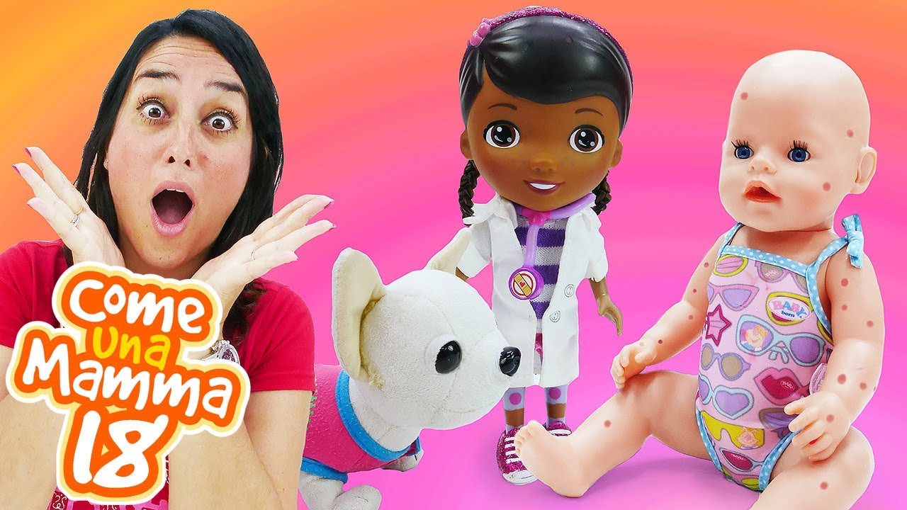 Giochi per bambini. La dottoressa Peluche visita Rachele. Video con le bambole Baby Born