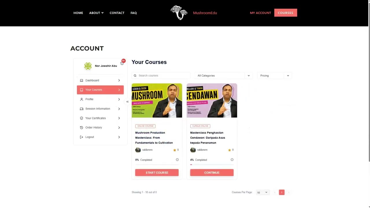 Руководство по навигации по курсам на MushroomEdu.com