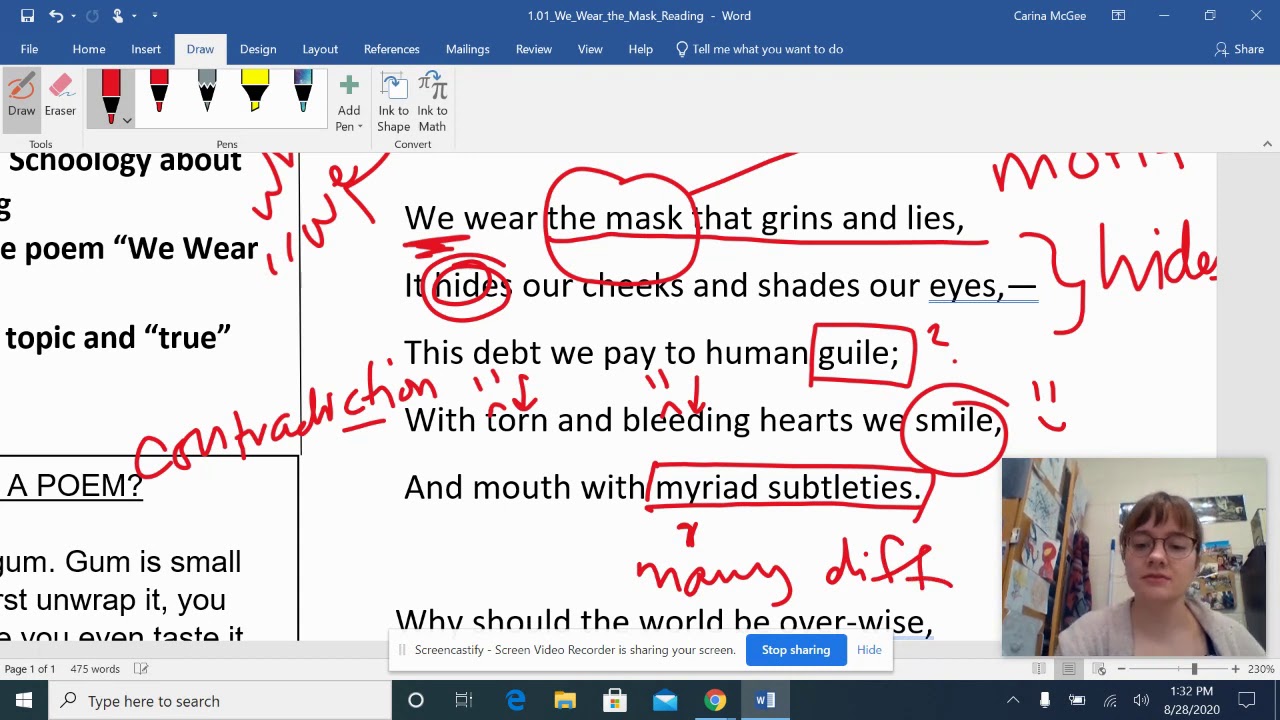 We Wear the Mask Reading - Surface vs. True Topic