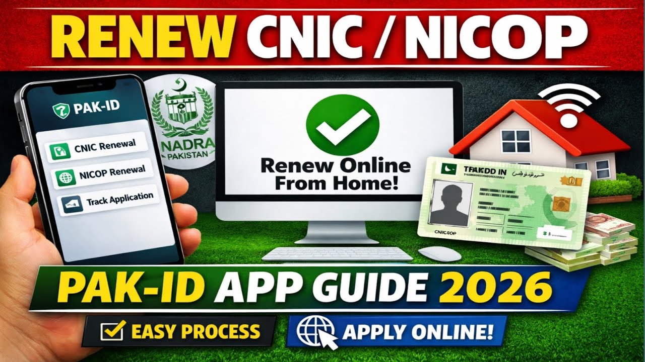 Renew CNIC / NICOP Online from Home | Pak-ID Mobile App Complete Guide 2026