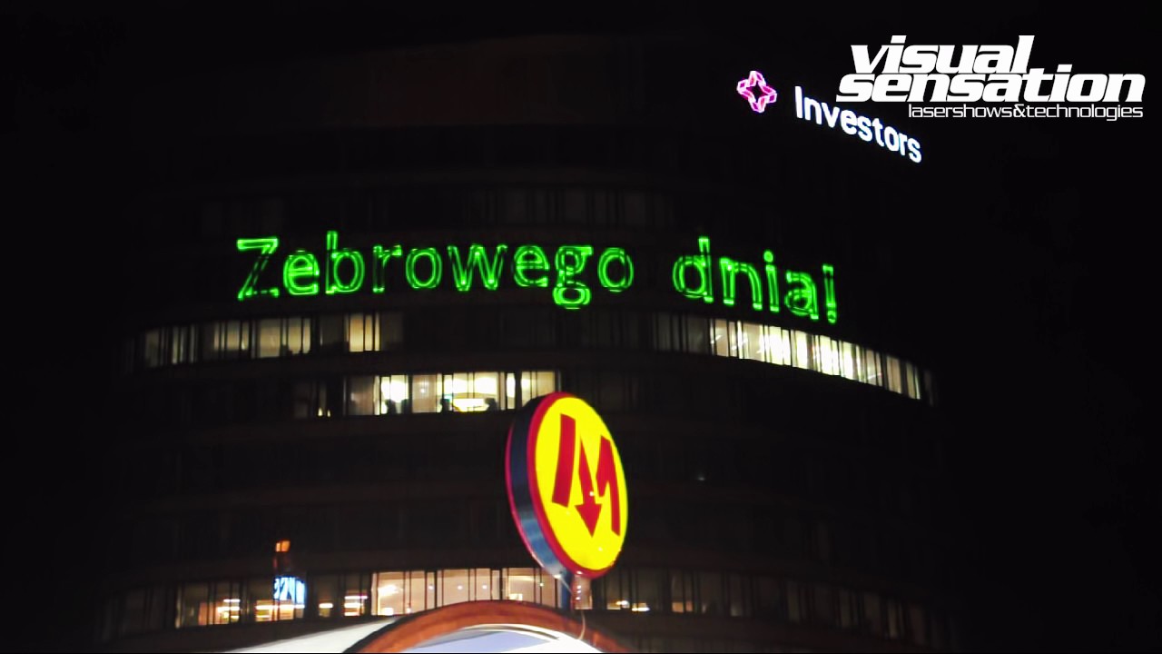 Wielkoformatowa reklama laserowa na budynku Zebra Tower - Warszawa 2017