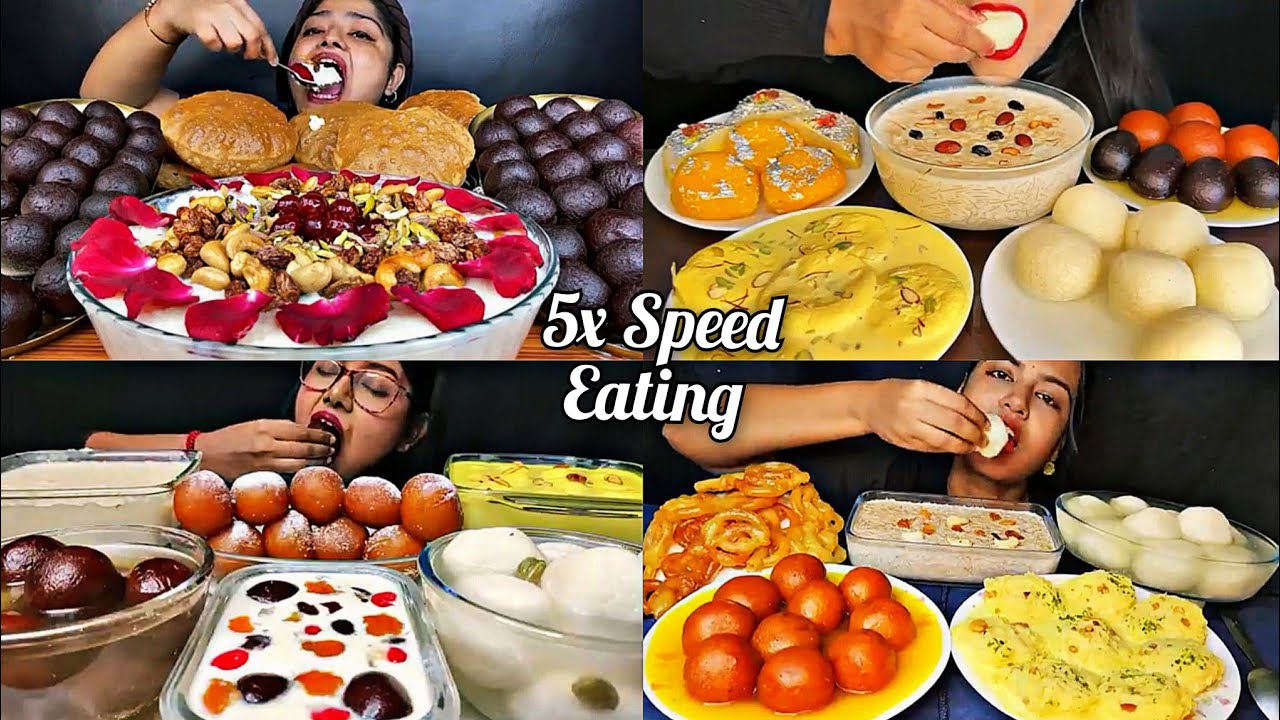 ASMR:Eating Indian Sweets Kheer🤤Gulab Jamun Rasmalai Rasgulla Jalebi Indian food Mukbang