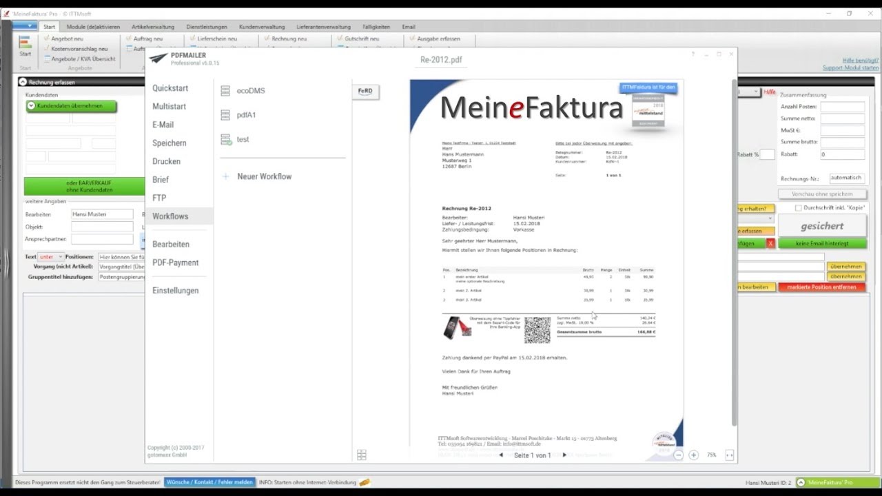 Rechnung schreiben mit 'MeineFaktura' Rechnungsprogramm