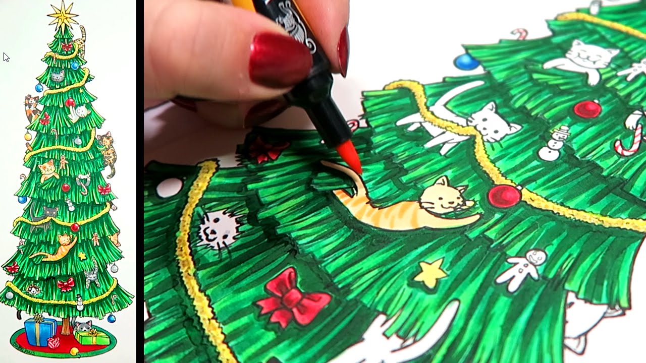 CATS in a CHRISTMAS TREE - Marker Illustration