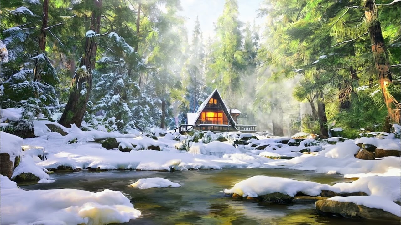 Mountain Cabin Near the River, on a warm February morning