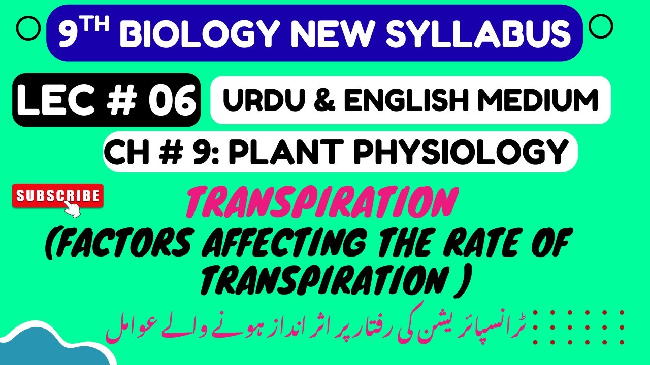 Factors Affecting the rate of Transpiration  | Class 9 Biology Chapter 9 Plant Physiology PCTB 2025