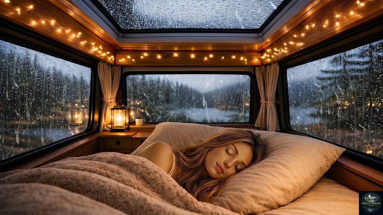 Sleeping In The Camper Van On A Heavy Rain and Thunderstorm Night | Deep Sleep ASMR | 10 Hours