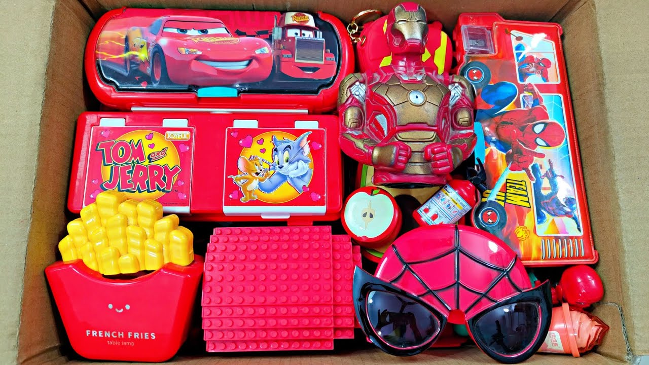 Unboxing Unique Red Stationery📚, Pencil box, Desk lamp, Sharpener, Pen Stand, Eraser, Toys, Geometry