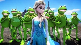 Kermit the puppet army vs Elsa Queen (Frozen) Epic battle