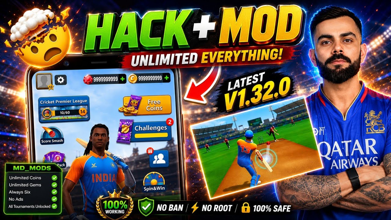 NEW UPDATE CRICKET LEAGUE HACK (UNLIMITED COINS &GEMS)