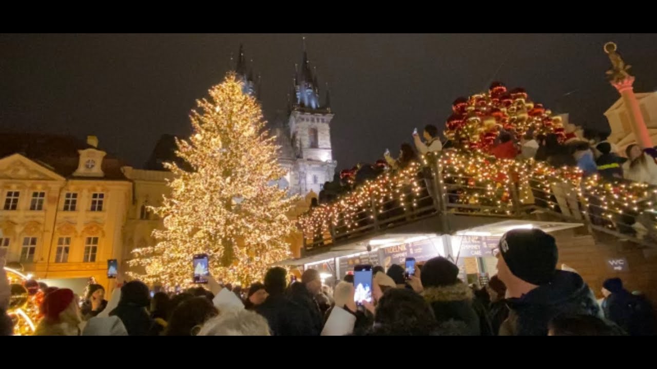 ✨Рождественская Прага вечером⎮Зажигание елки на Староместской площади 🎄