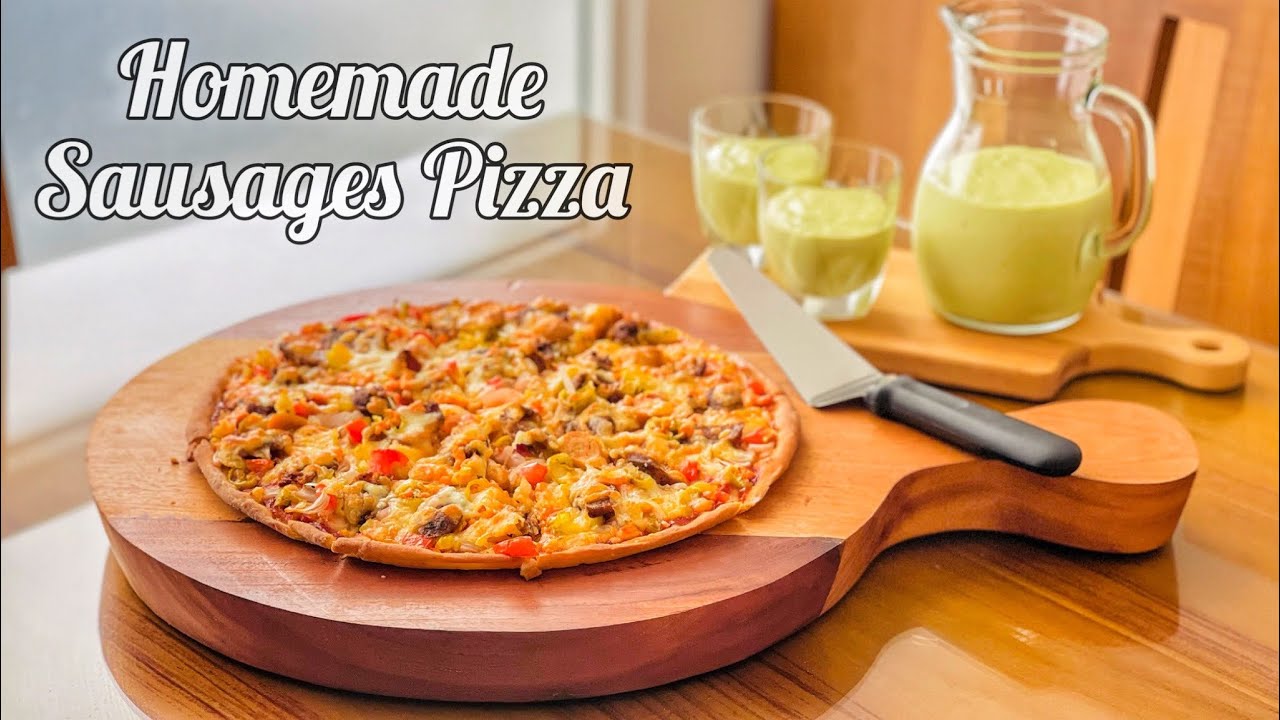 Homemade Sausages Pizza | හැමදේම ගණන් කාලේ පීසා එකක් ගෙදර ම රසට හදමු | Pork Sausages Pizza￼ | Bhagi