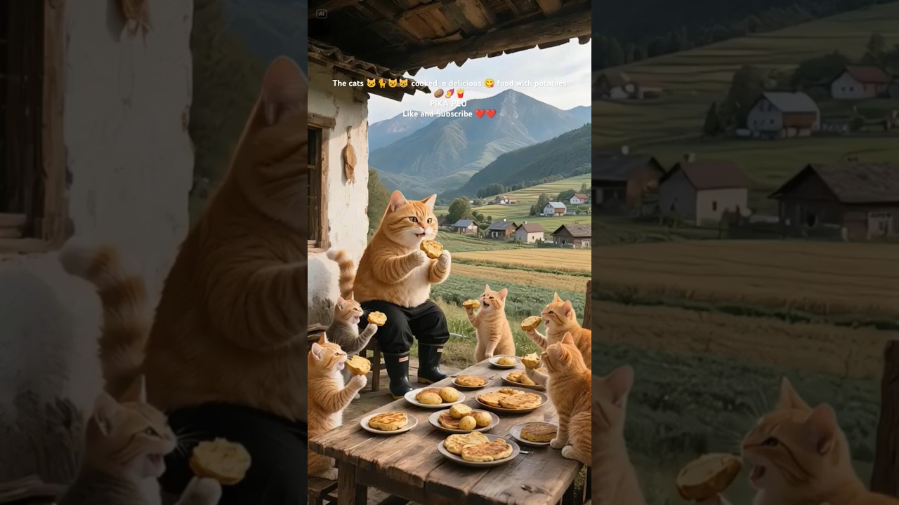 The cats 🐱🐈😺😸 cooked  a delicious 😋 food with potatoes
