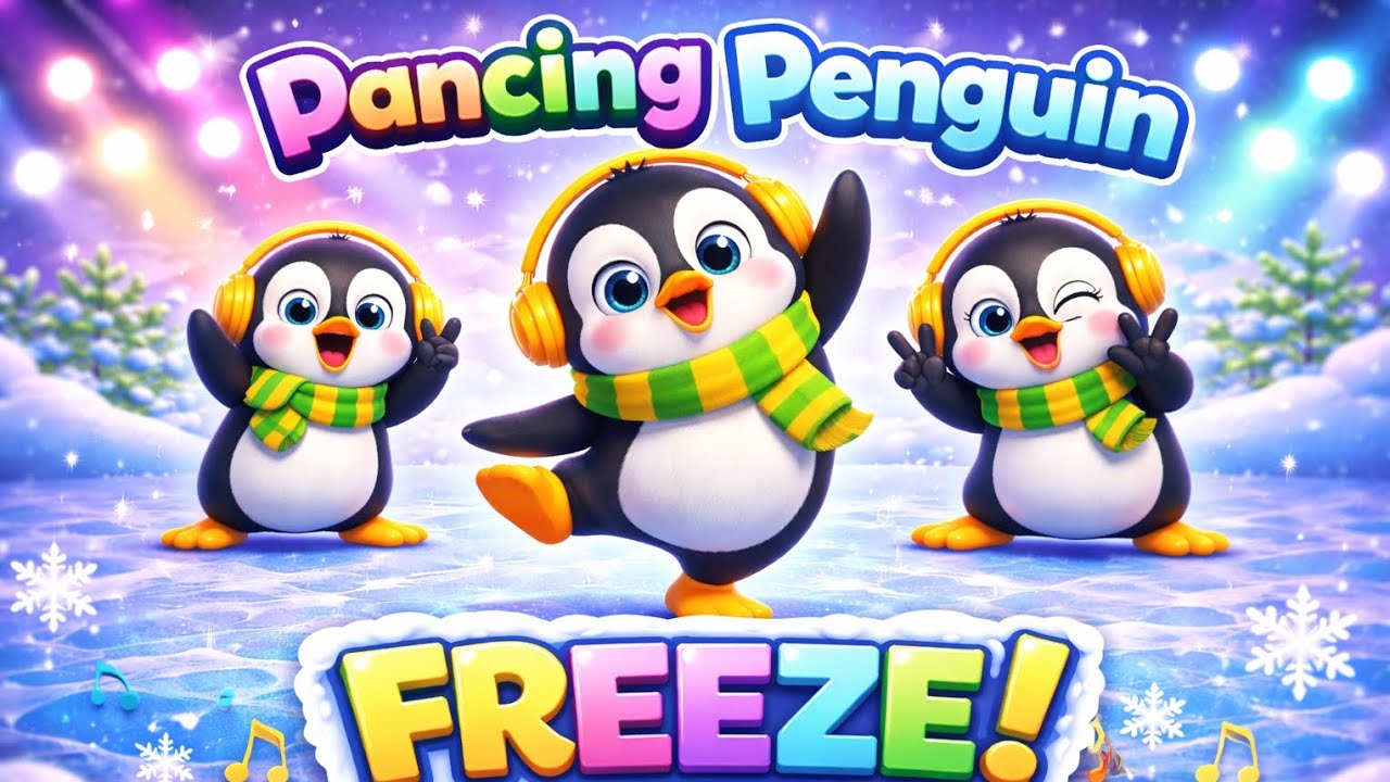 Dancing Penguin Freeze 🐧❄️ | Dance & Freeze Song for Kids#rhymes #kidsrhymes #viral 