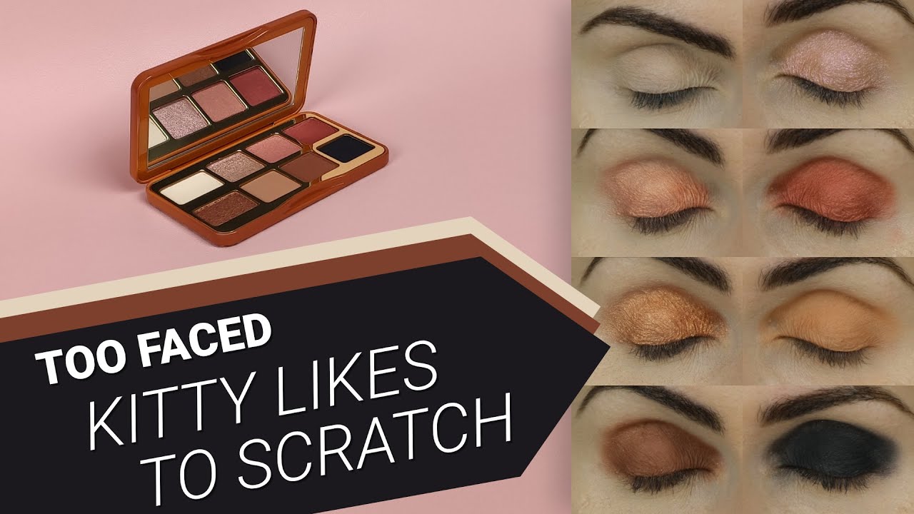 TOO FACED Kitty Likes To Scratch eyeshadow palette - all swatches on eyelids 😊