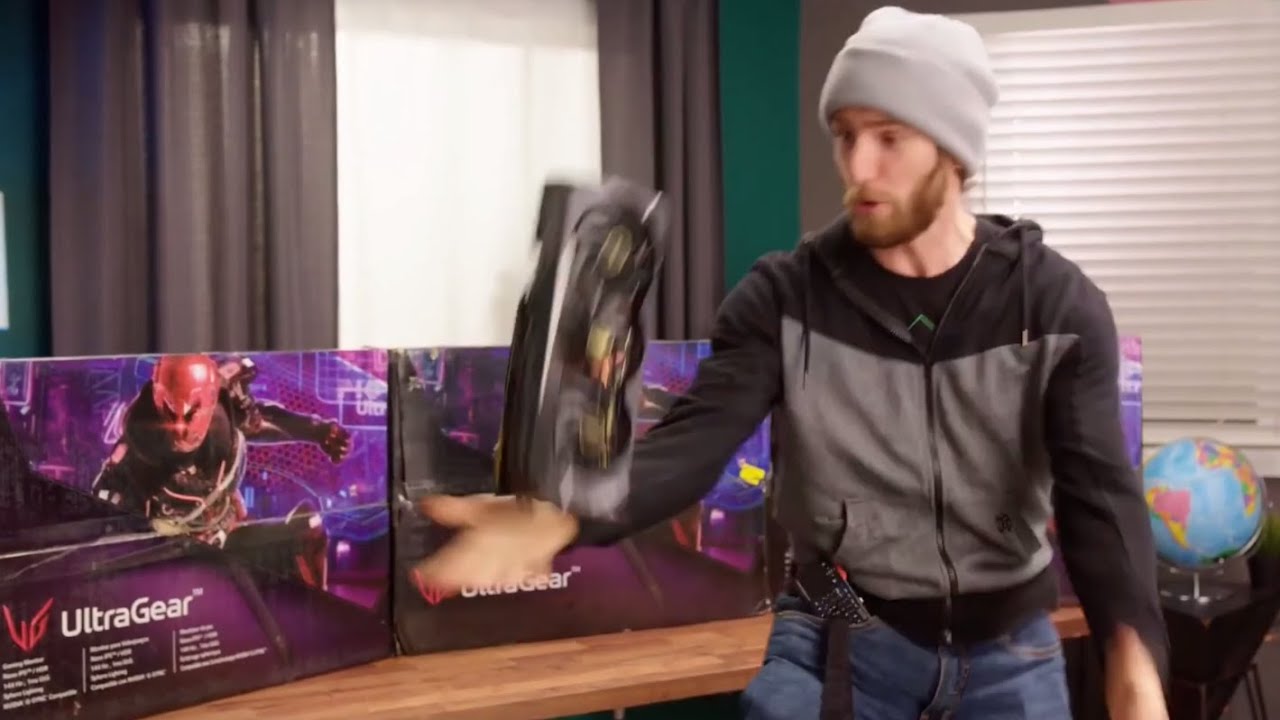 Linus Tech Tips dropping expensive stuff to the beat of his intro.